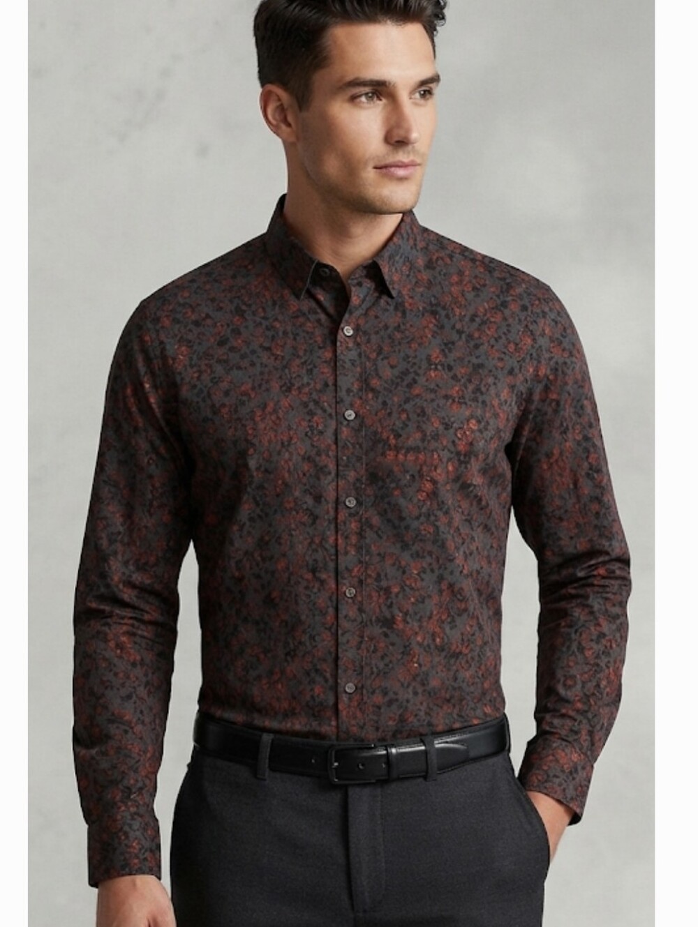 Treasure & Bond, slim or trim-fit silhouette Grey Meteor Folk Floral Small